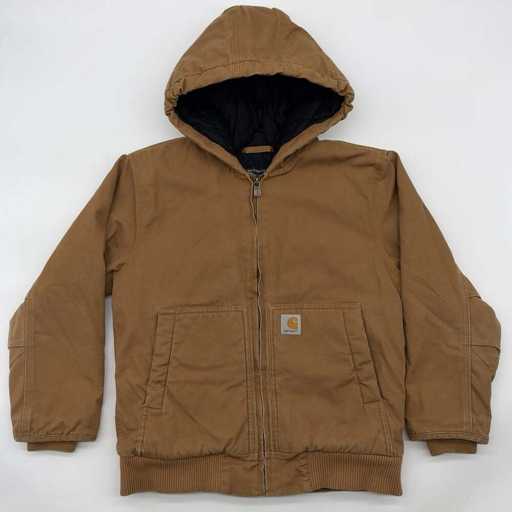 Carhartt Youth Boys Size Medium (10-12) Brown Flannel Quilt Lined Active Jacket